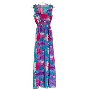 Pink Floral water color Flowy Maxi dress 6